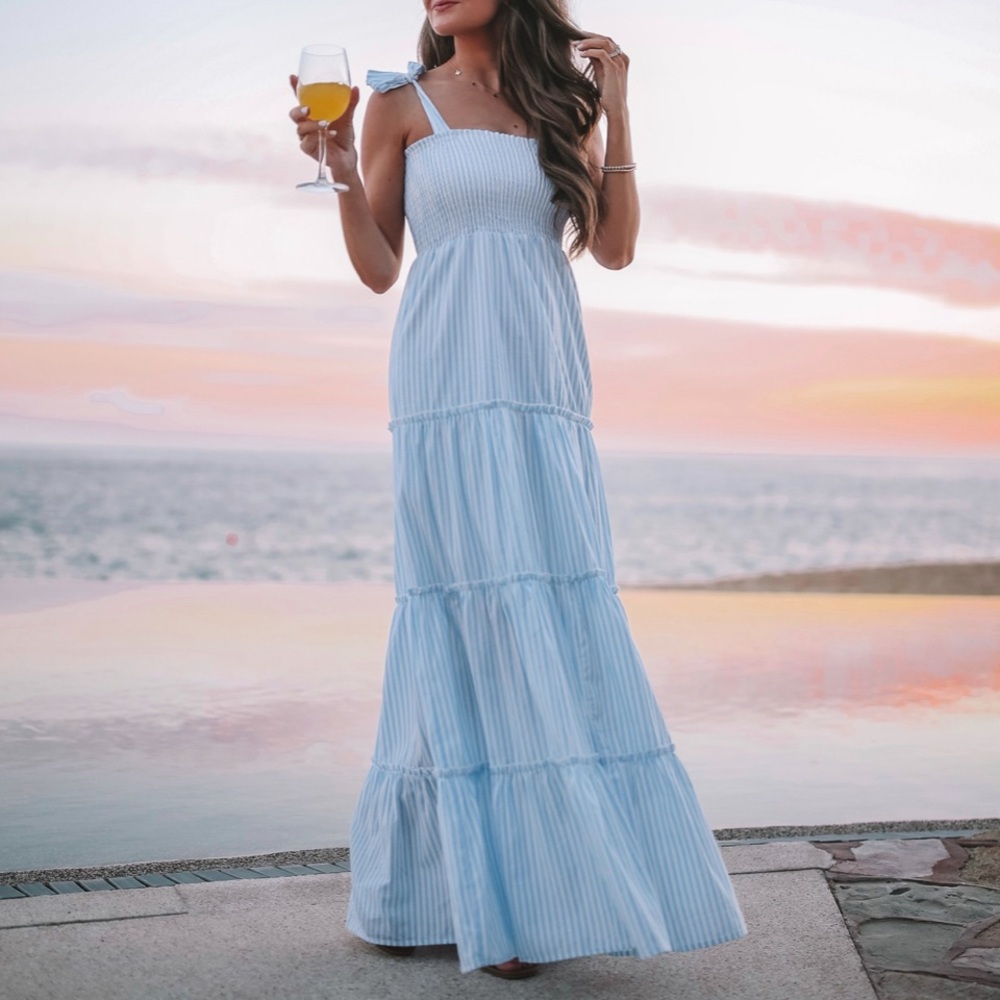 Pink Lily Blue and White Stripe Maxi Dress